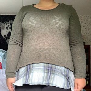 Olive Green Crew Neck Tiered Sweater